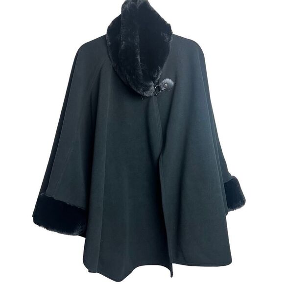 Martha Stewart Faux Fur Fleece Cape Coat OS - Picture 2 of 7